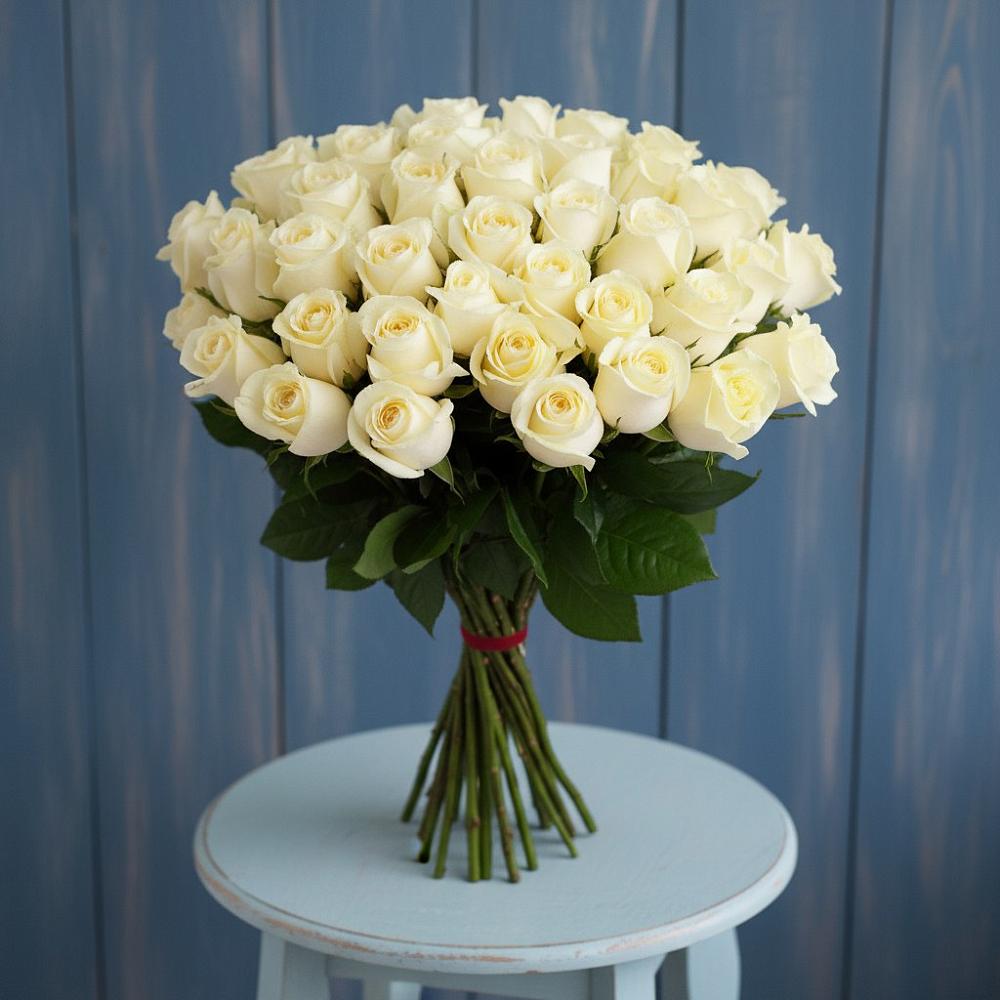 Букет 51 Белая роза Эдлесс Лав в Алешня