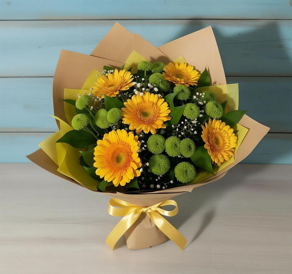 Букет цветов из: Герберы и Хризантемы в Алешня