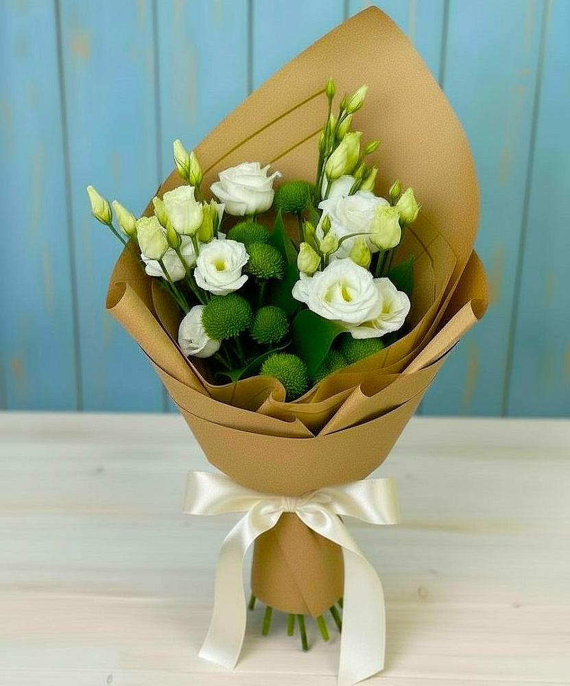 Букет цветов из: Хризантемы и Лизиантусы в Алешня