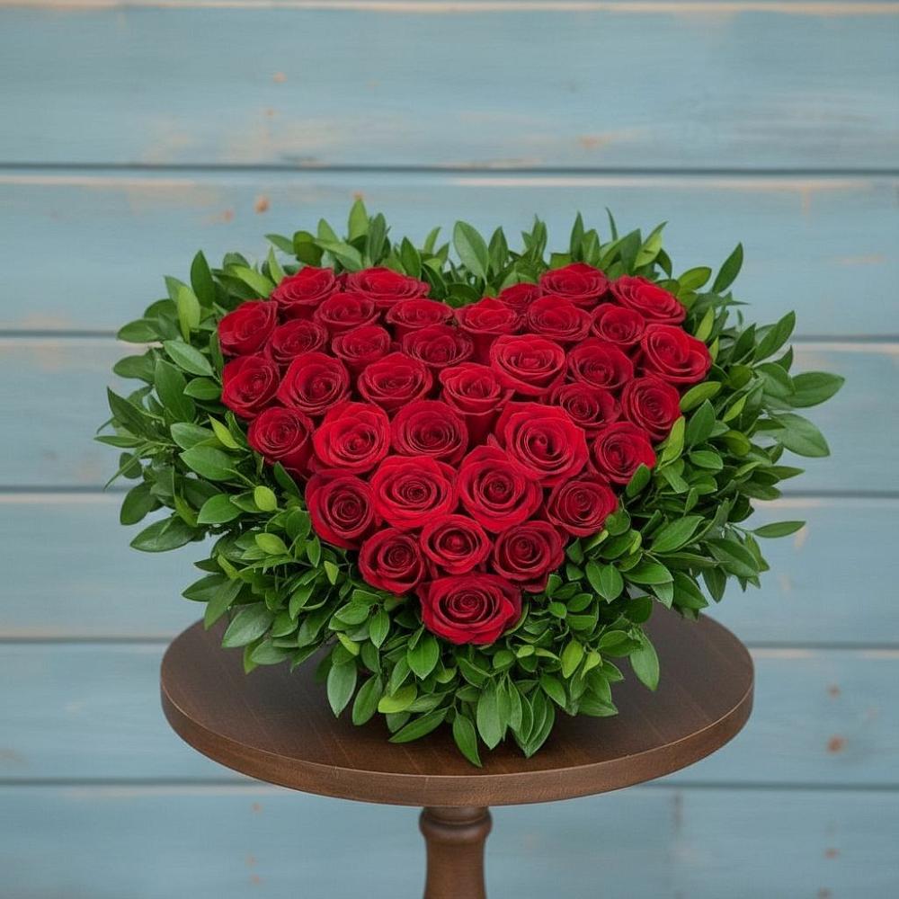 Цветочная композиция из Розы в виде сердца в Алешня