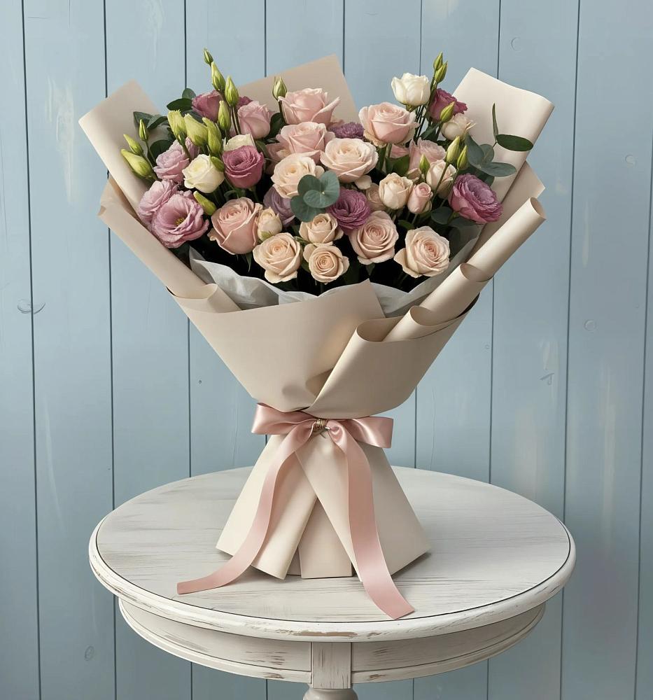 Букет цветов из: Розы и Лизиантусы в Алешня