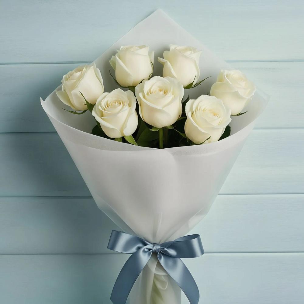 Букет 7 Белых роз Эдлесс Лав в Алешня