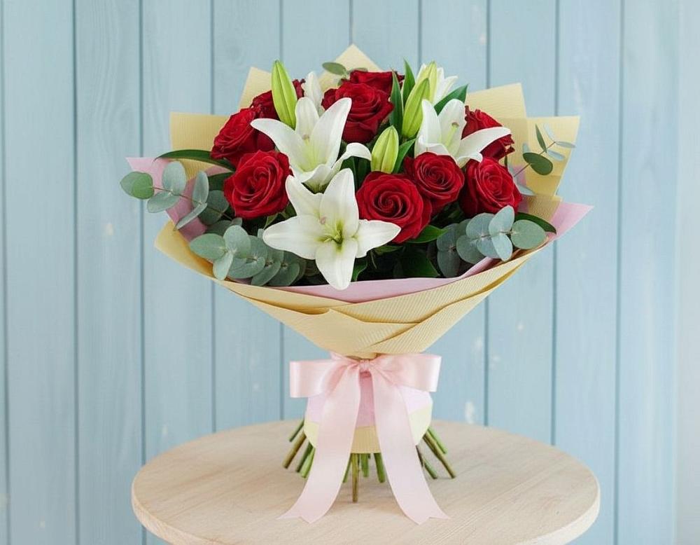 Букет цветов из: Лилии и Розы в Алешня